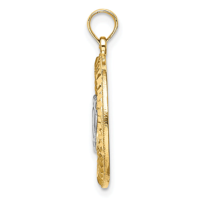 14k Diamond-cut w/Rhodium Heart and Arrow Charm-K9415