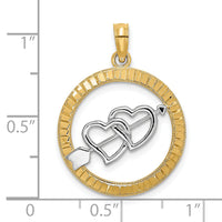 14k Diamond-cut w/Rhodium Heart and Arrow Charm-K9415