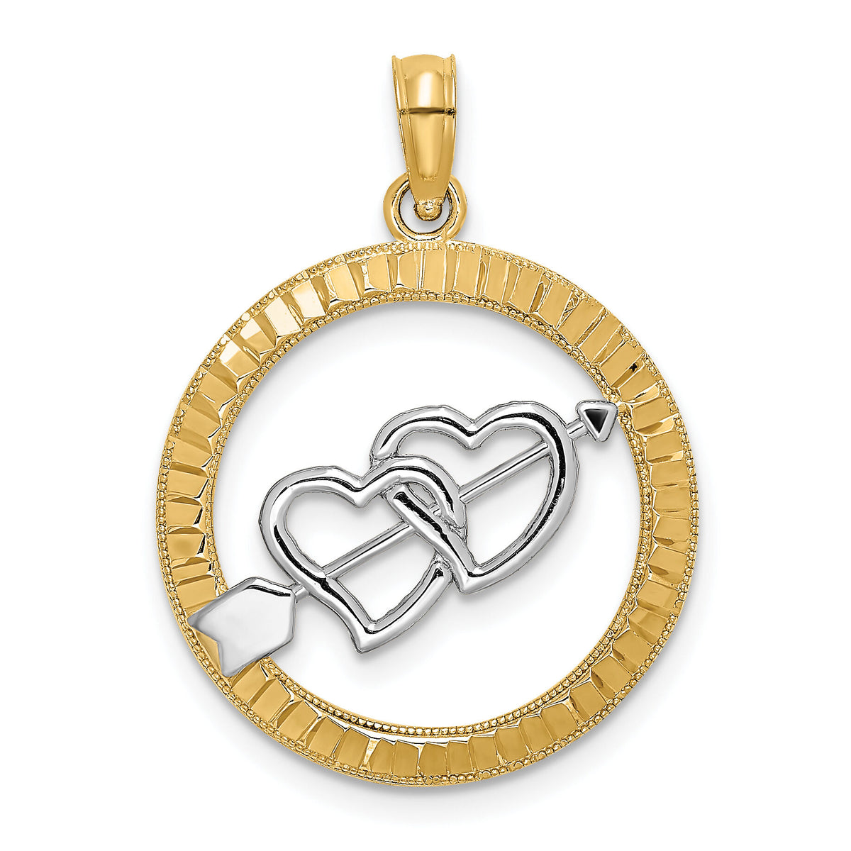 14k Diamond-cut w/Rhodium Heart and Arrow Charm-K9415