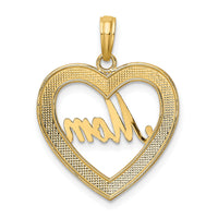 14k w/ Rhodium Diamond-cut Heart MOM Charm-K9416