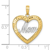 14k w/ Rhodium Diamond-cut Heart MOM Charm-K9416