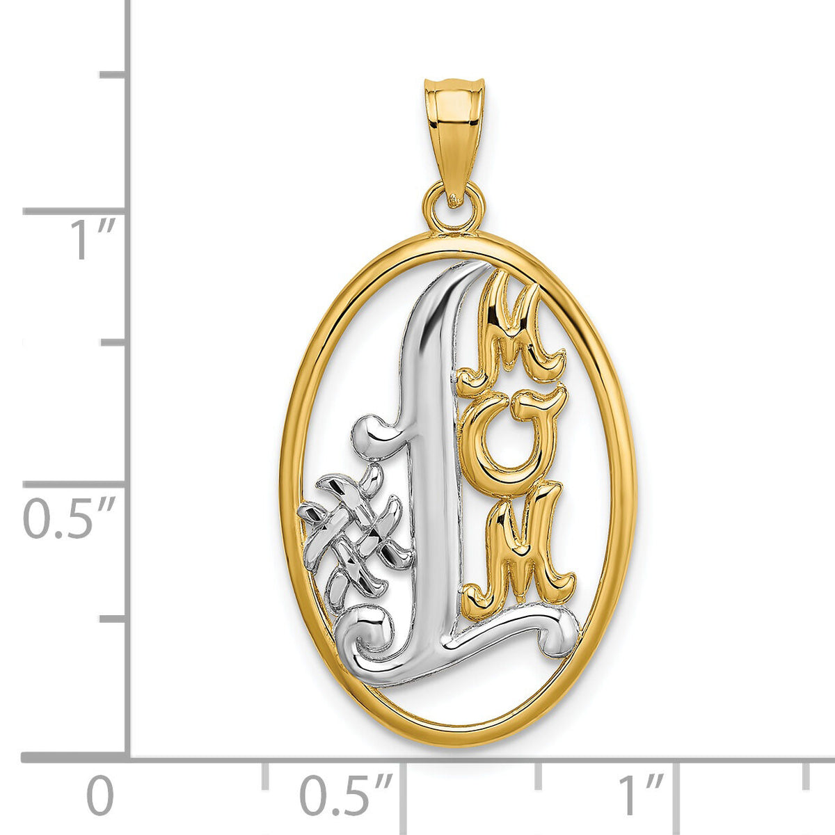 14k w/ Rhodium #1 MOM Oval Charm-K9417