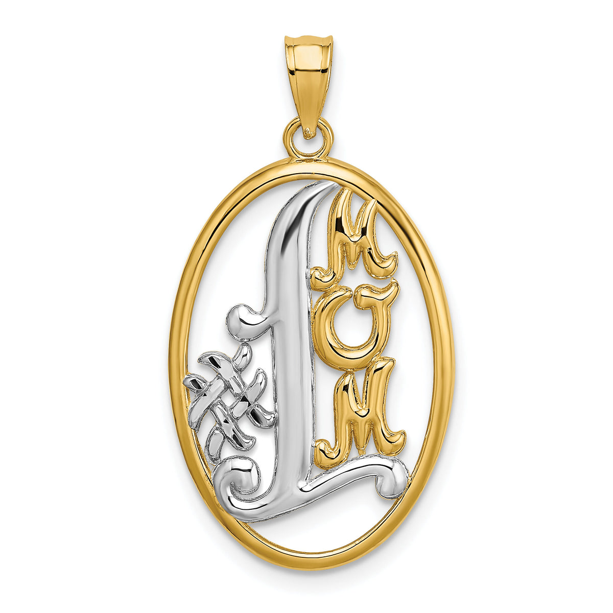 14k w/ Rhodium #1 MOM Oval Charm-K9417