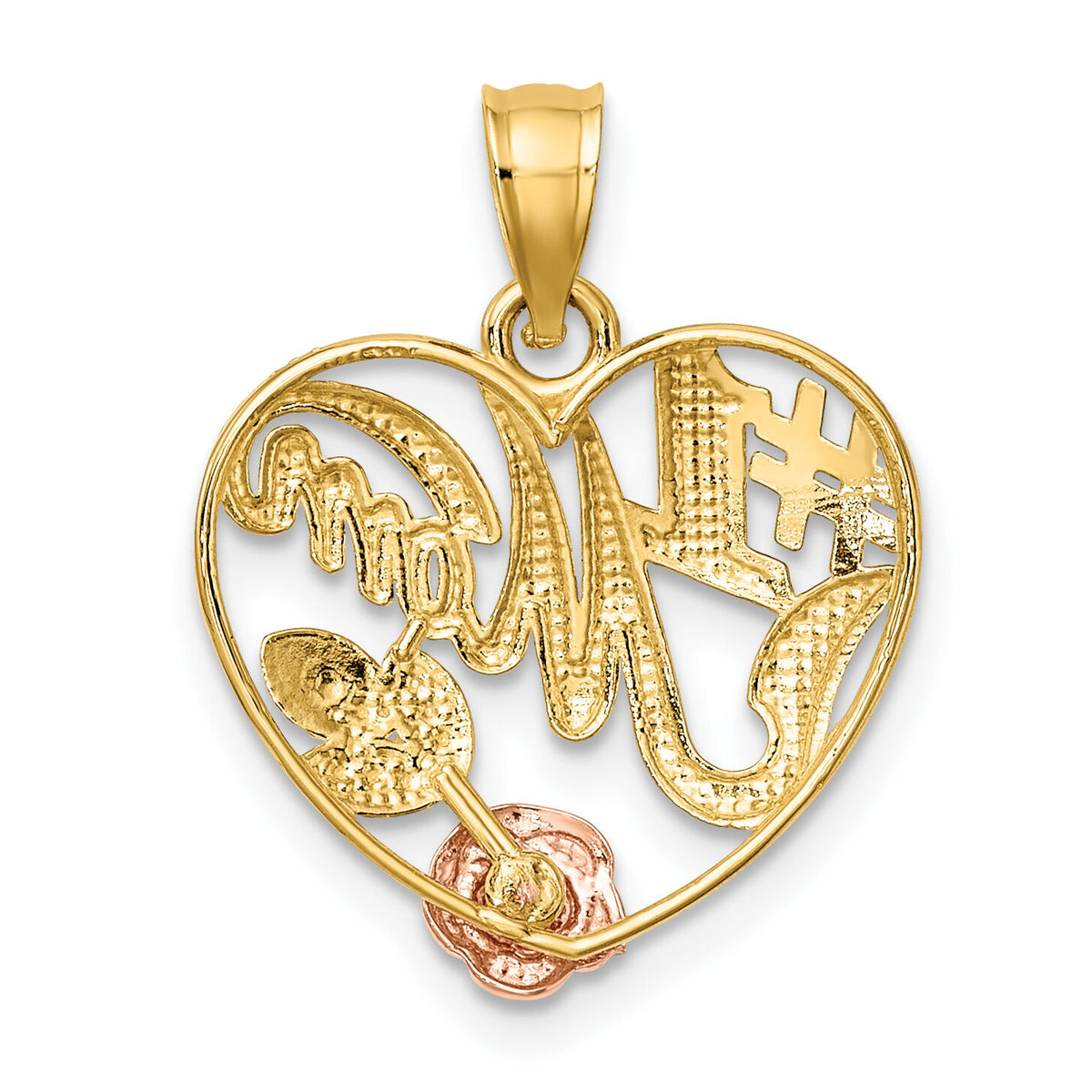 14k Yellow and Rose Gold w/White Rhodium  #1 MOM Heart Charm-K9418