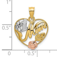 14k Yellow and Rose Gold w/White Rhodium  #1 MOM Heart Charm-K9418