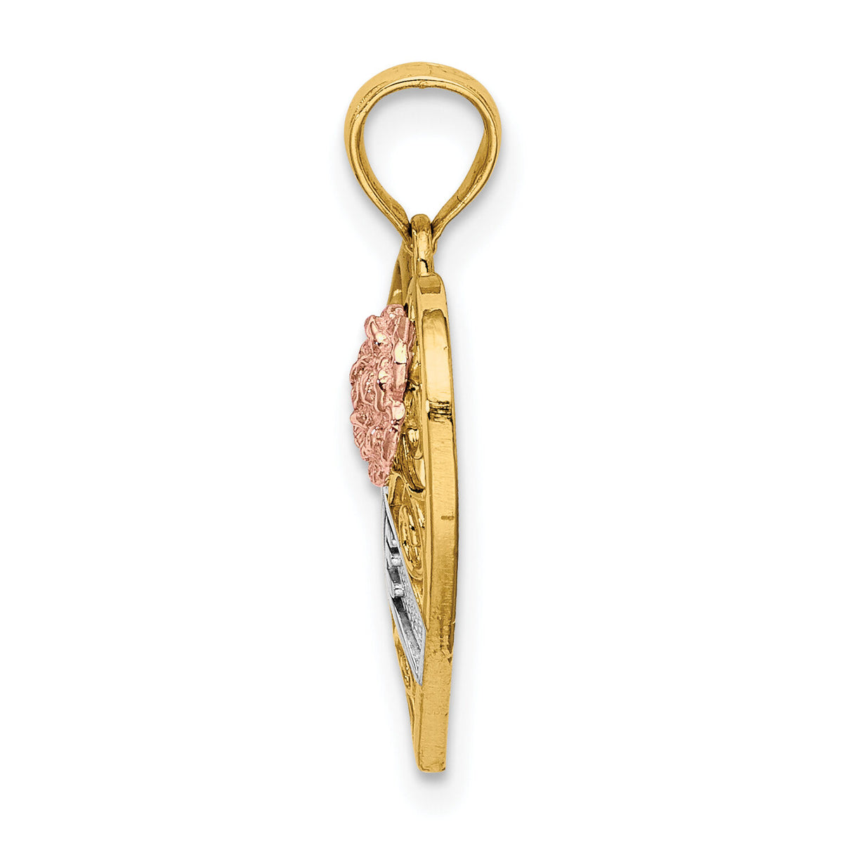 14k Two-tone with White Rhodium LOVE Banner on Filigree Heart Charm-K9419