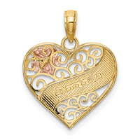 14k Two-tone with White Rhodium LOVE Banner on Filigree Heart Charm-K9419