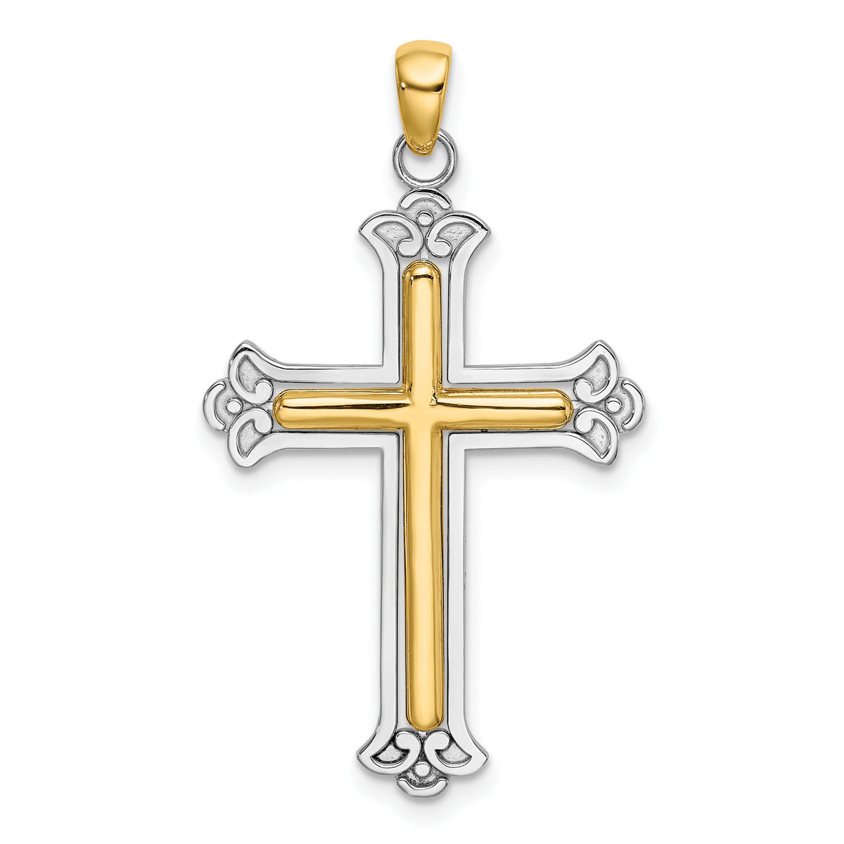 14K Two-tone Polished Cross Charm-K9420