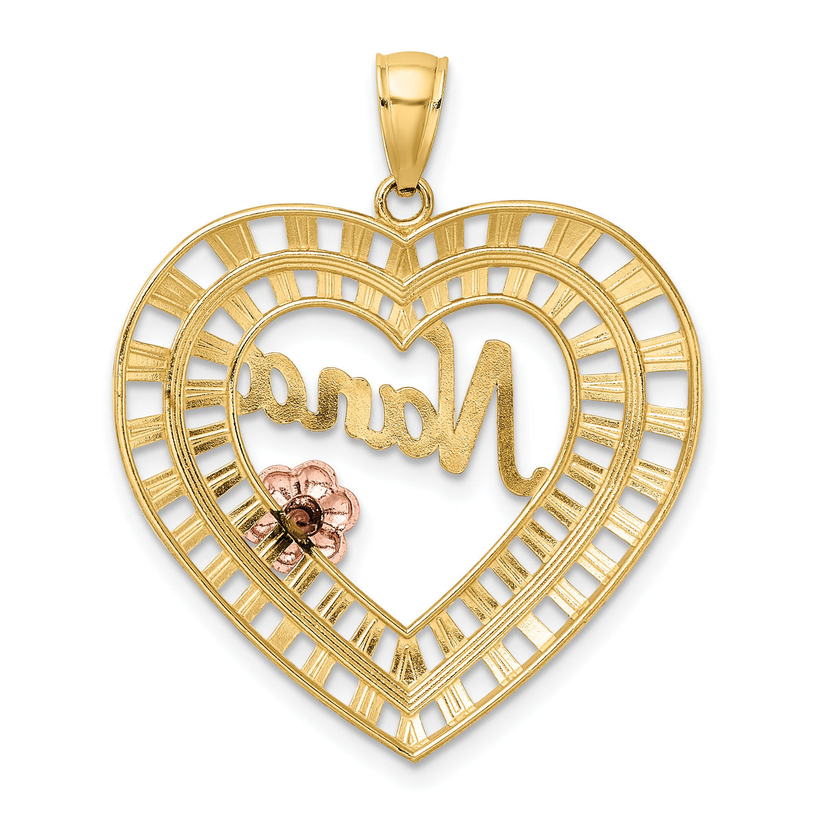 14k Two-tone w/White Rhodium NANA Heart w/Flowers Charm-K9423