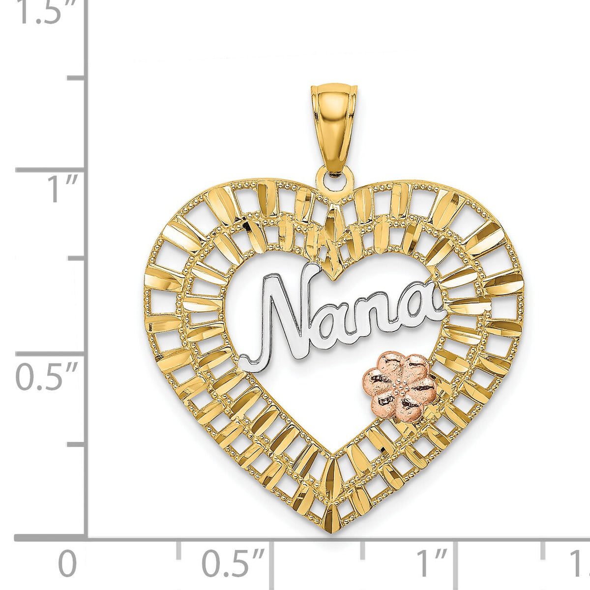 14k Two-tone w/White Rhodium NANA Heart w/Flowers Charm-K9423