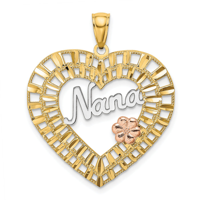 14k Two-tone w/White Rhodium NANA Heart w/Flowers Charm-K9423