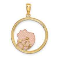 14K Two-tone w/White Rhodium Scallop Shell In Circle Charm-K9426