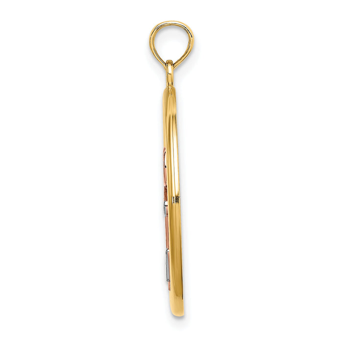 14K Two-tone w/White Rhodium Anchor In Circle Charm-K9427