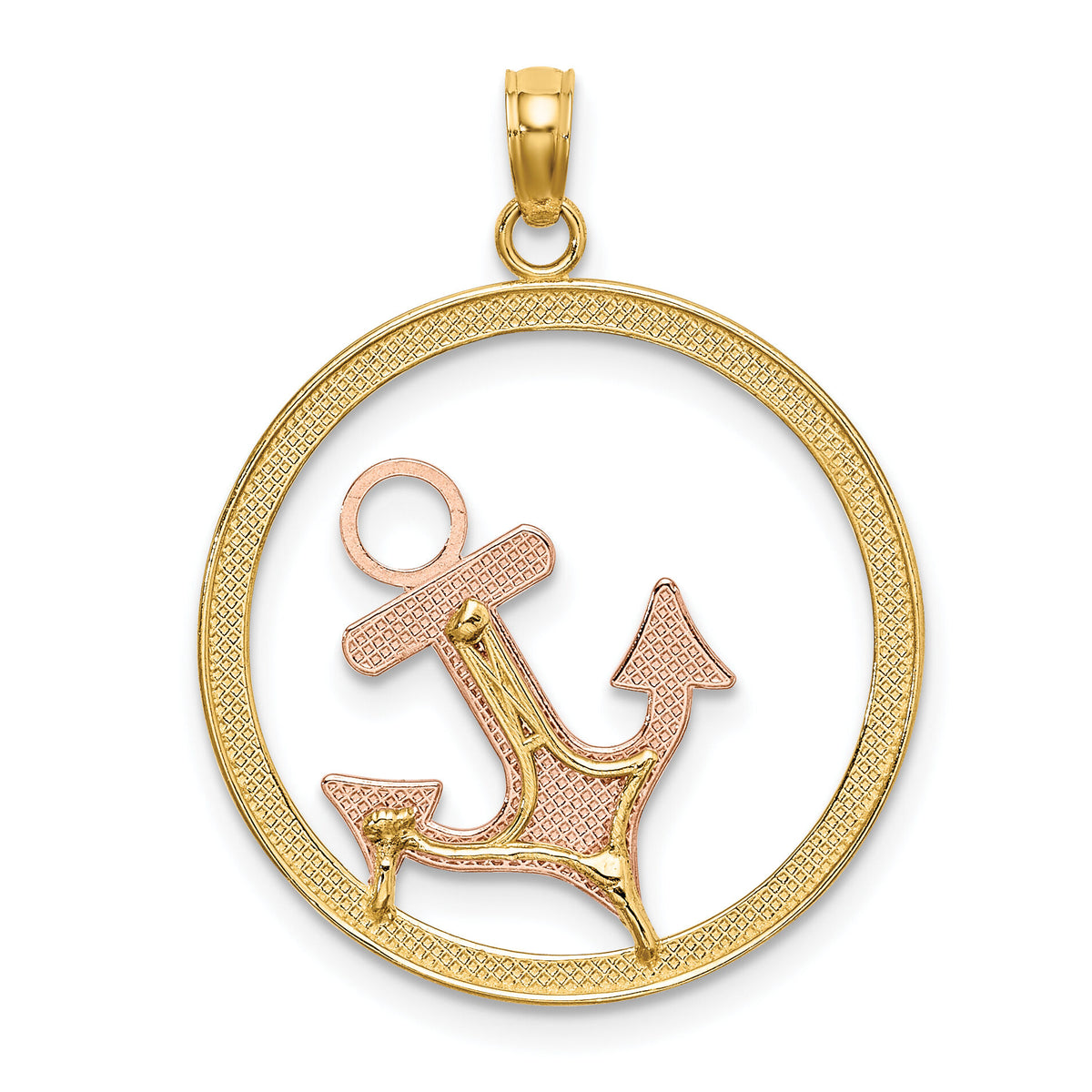 14K Two-tone w/White Rhodium Anchor In Circle Charm-K9427