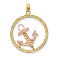 14K Two-tone w/White Rhodium Anchor In Circle Charm-K9427