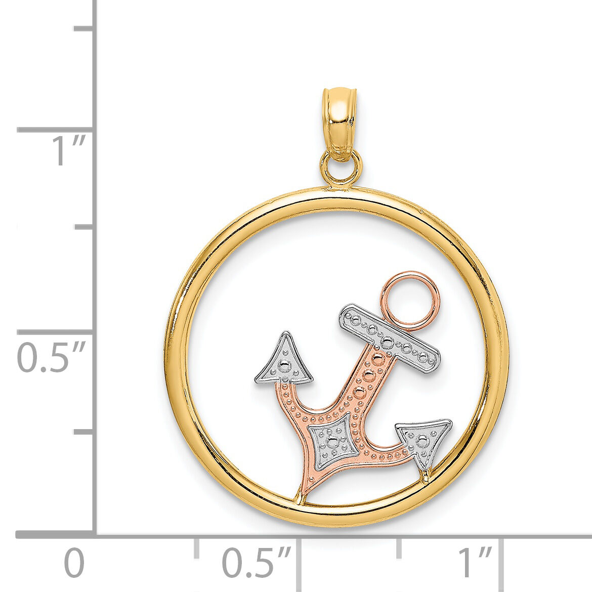 14K Two-tone w/White Rhodium Anchor In Circle Charm-K9427