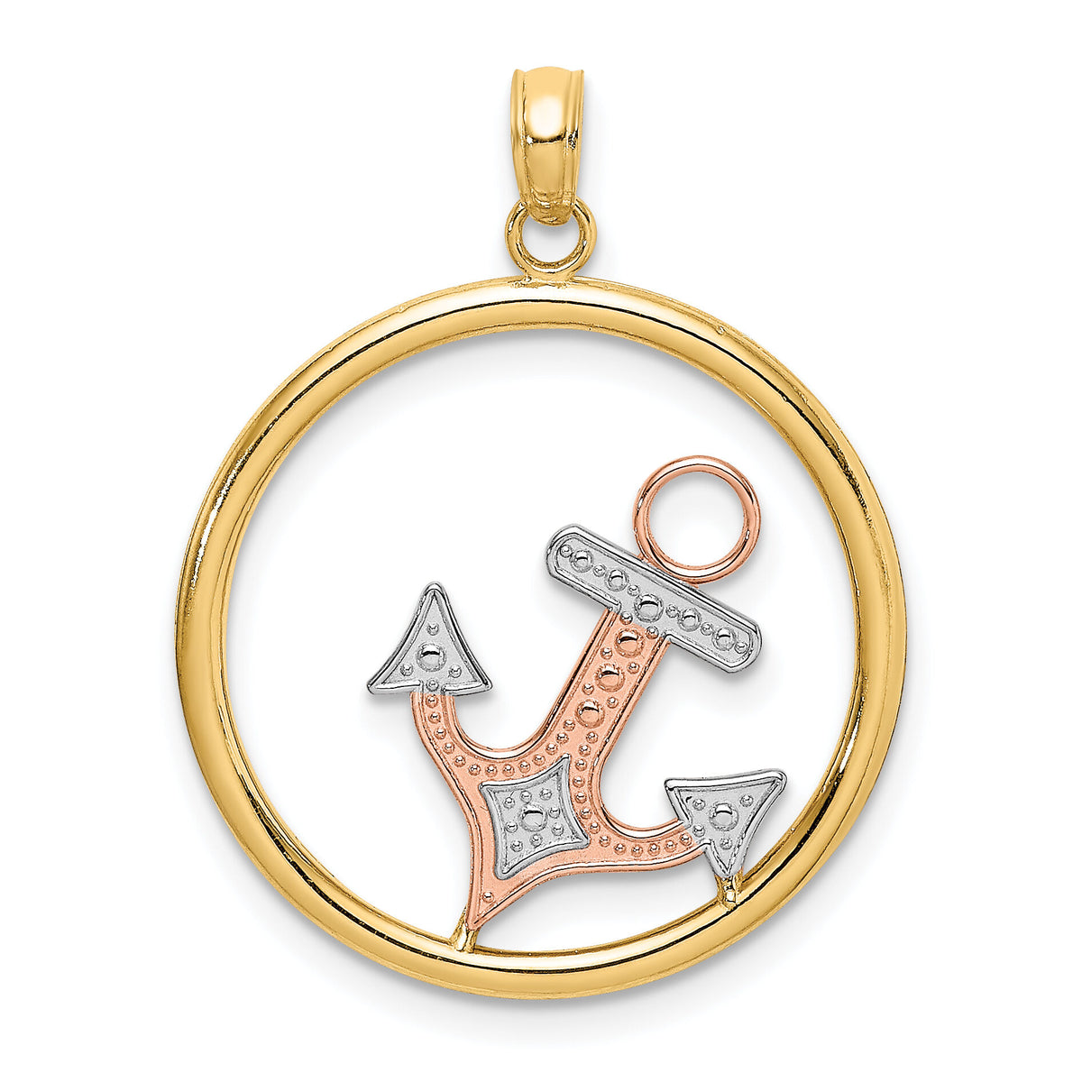 14K Two-tone w/White Rhodium Anchor In Circle Charm-K9427
