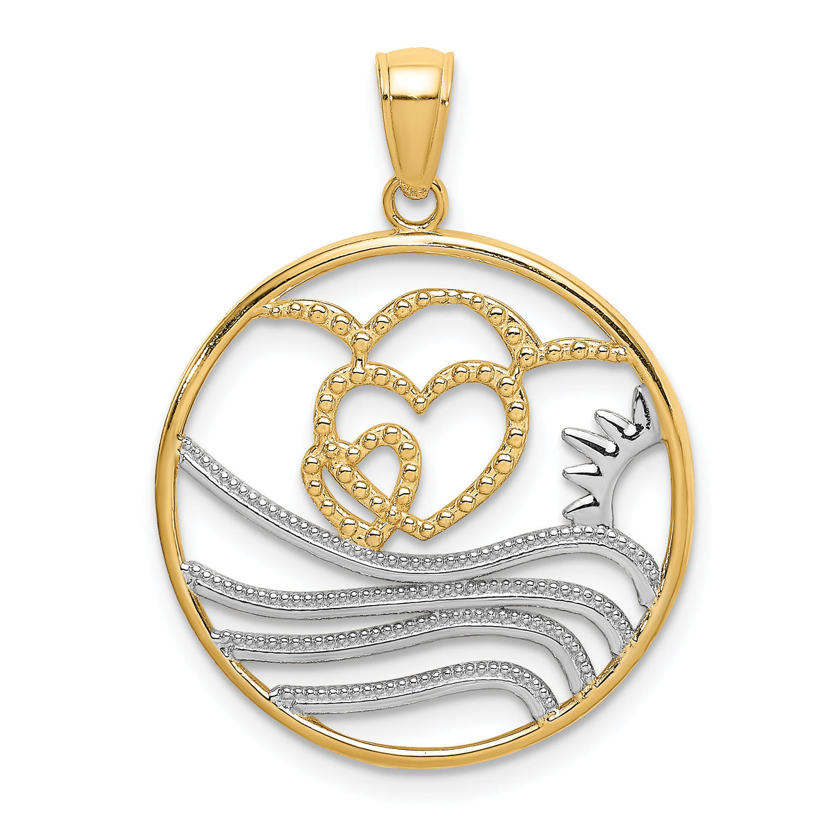 14k w/Rhodium Sun, Hearts ,Water Circle Charm-K9431