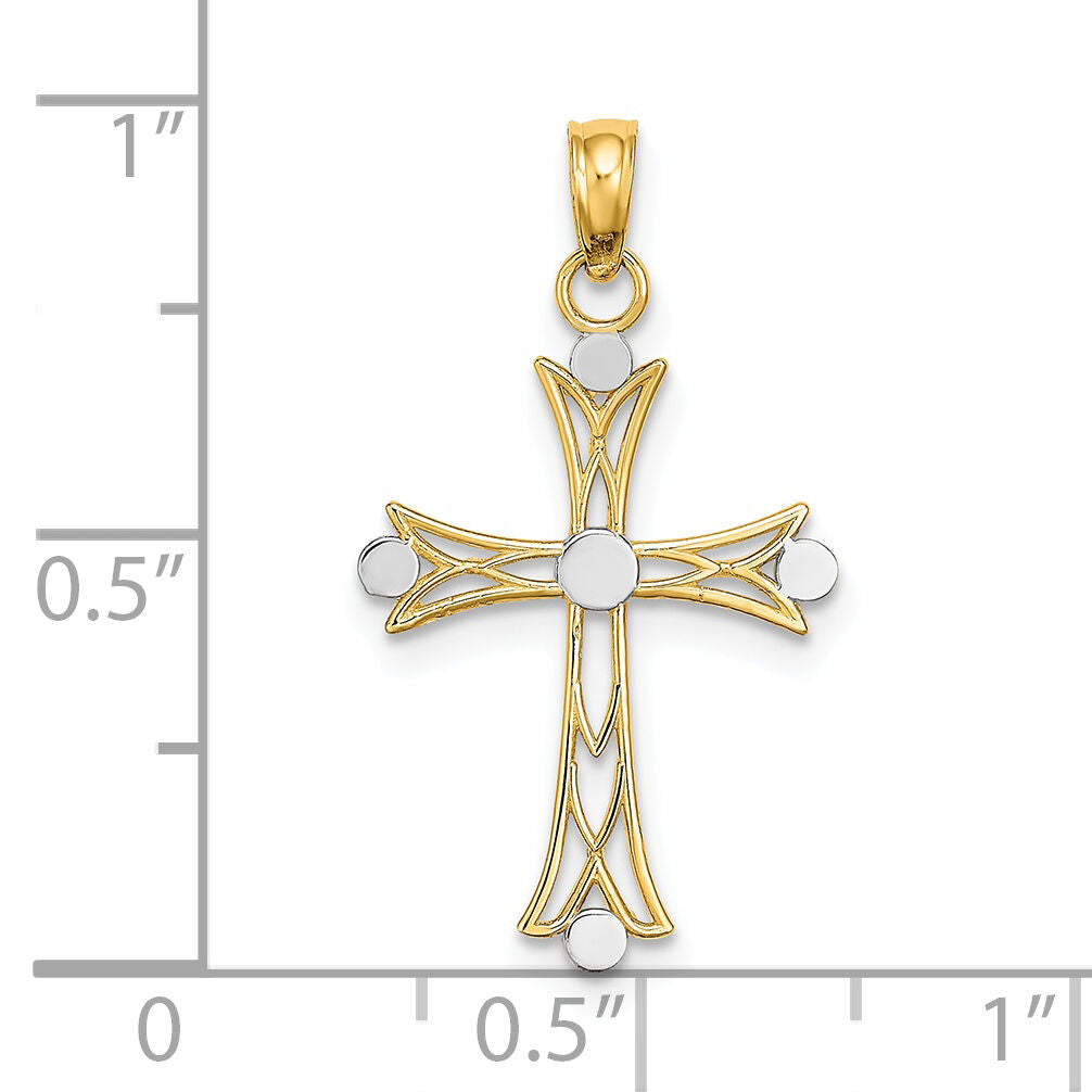14K W/ Rhodium Textured Cross Charm-K9433