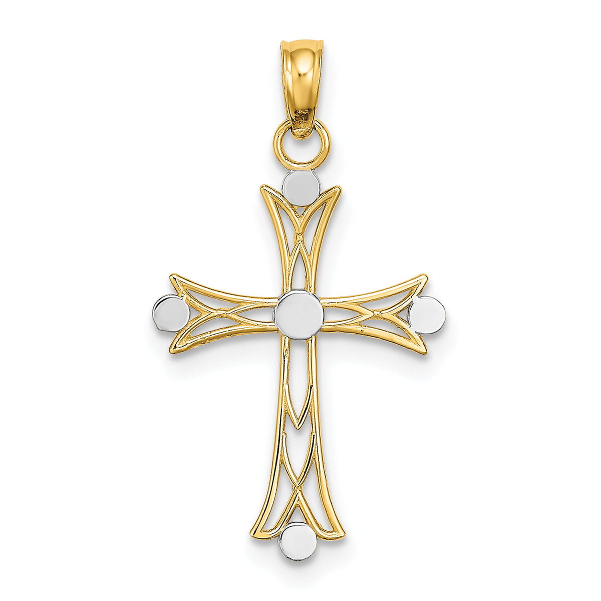 14K W/ Rhodium Textured Cross Charm-K9433