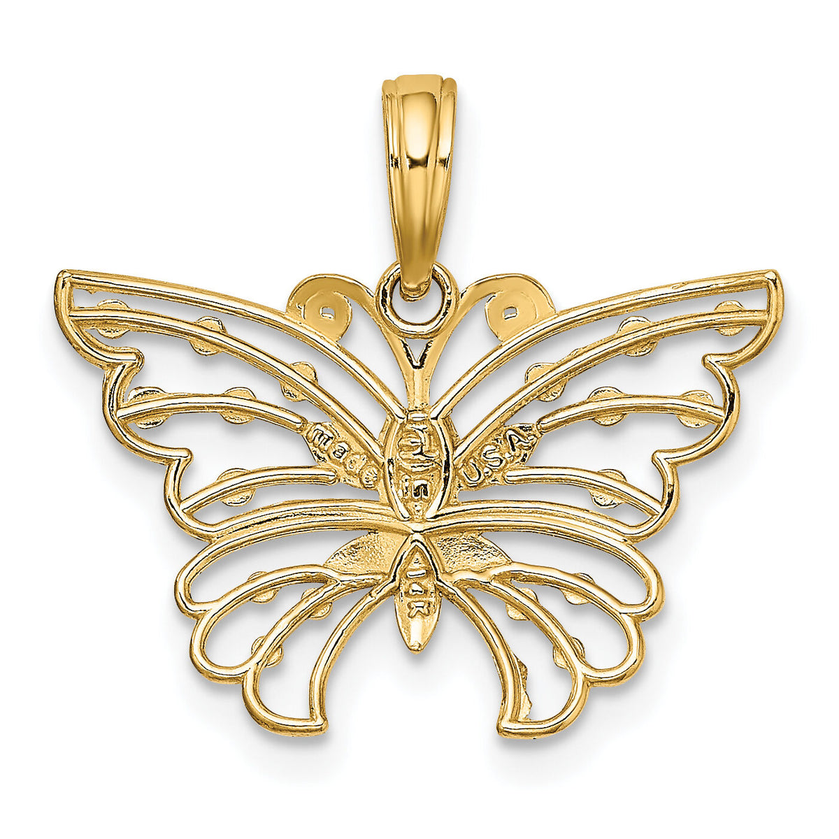 14k and Rhodium Diamond-cut Butterfly Charm-K9435
