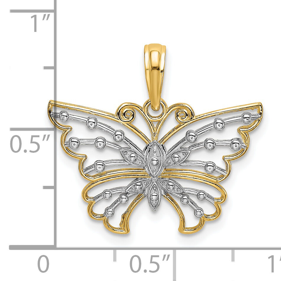 14k and Rhodium Diamond-cut Butterfly Charm-K9435