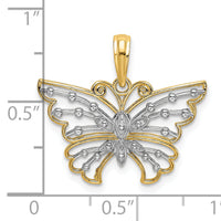 14k and Rhodium Diamond-cut Butterfly Charm-K9435