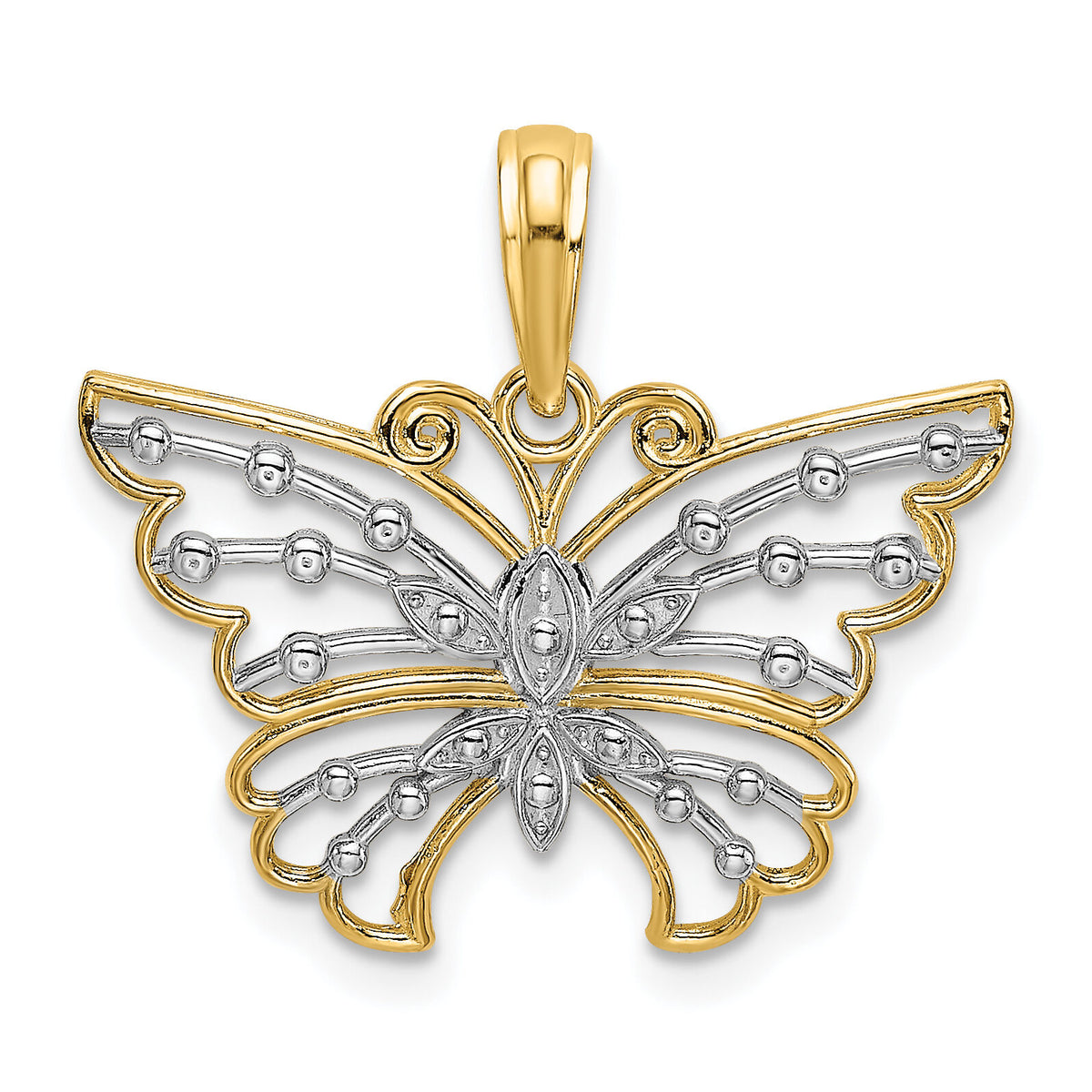 14k and Rhodium Diamond-cut Butterfly Charm-K9435