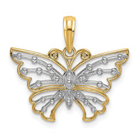 14k and Rhodium Diamond-cut Butterfly Charm-K9435