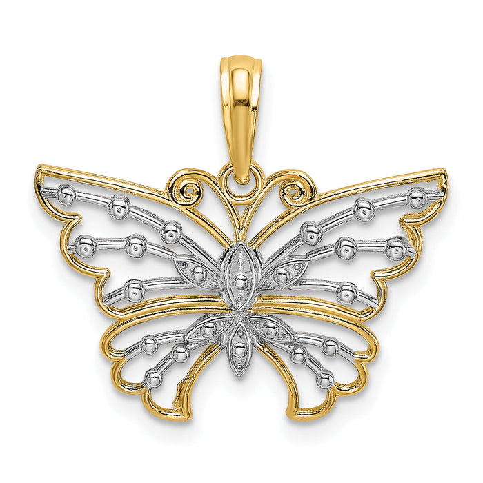 14k and Rhodium Diamond-cut Butterfly Charm-K9435