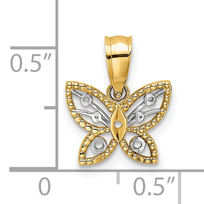 14k w/ Rhodium Diamond-cut Butterfly Charm-K9437