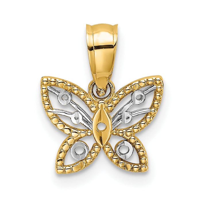 14k w/ Rhodium Diamond-cut Butterfly Charm-K9437