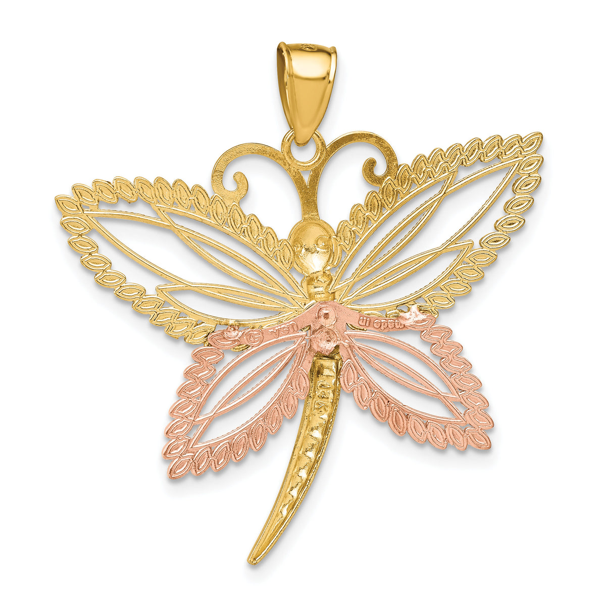 14k Two-tone with White Rhodium Dragonfly w/Beaded D/C Wings Charm-K9438