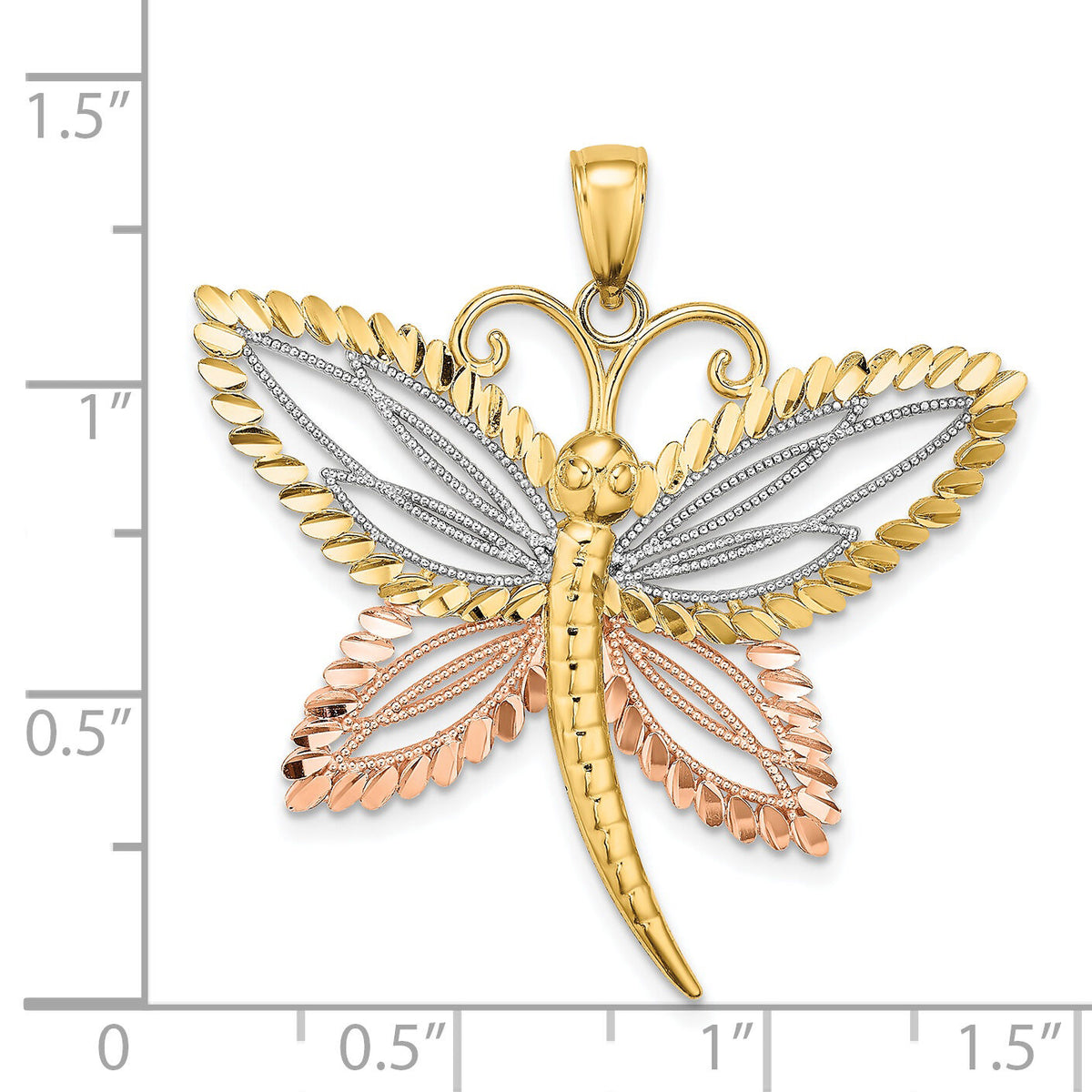 14k Two-tone with White Rhodium Dragonfly w/Beaded D/C Wings Charm-K9438