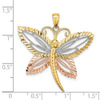 14k Two-tone with White Rhodium Dragonfly w/Beaded D/C Wings Charm-K9438