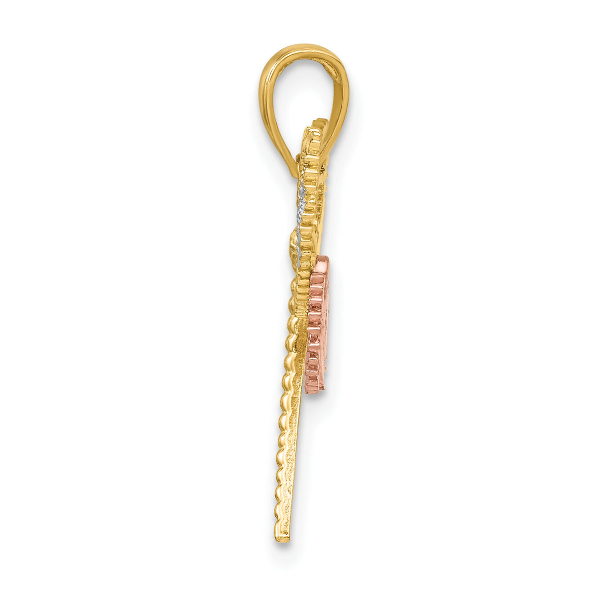 14k Two-tone White Rhodium Dragonfly w/Beaded Diamond-cut Wings Charm-K9439