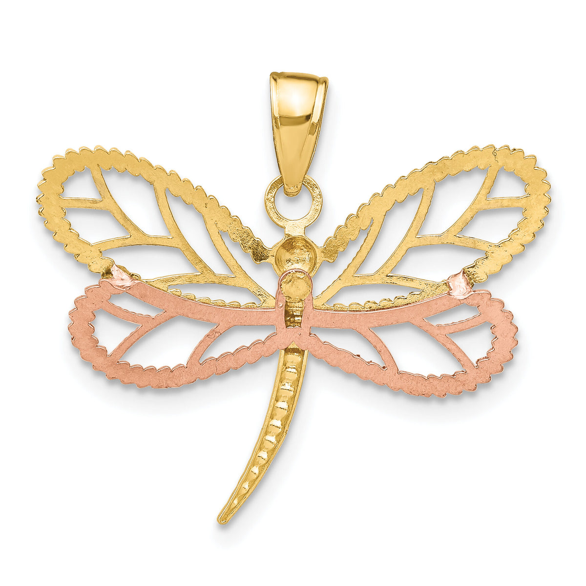 14k Two-tone White Rhodium Dragonfly w/Beaded Diamond-cut Wings Charm-K9439