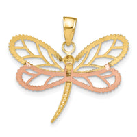 14k Two-tone White Rhodium Dragonfly w/Beaded Diamond-cut Wings Charm-K9439
