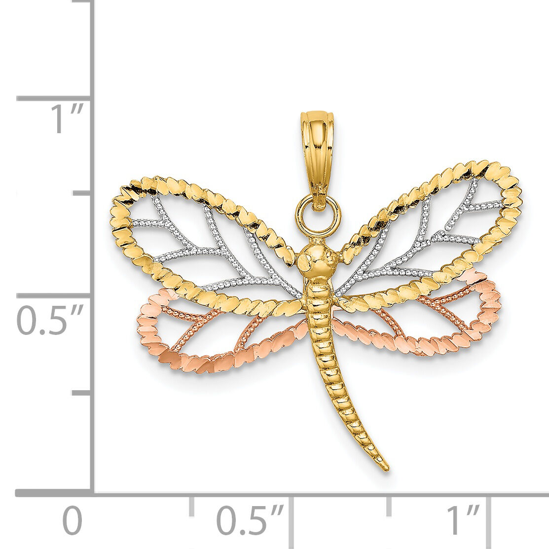 14k Two-tone White Rhodium Dragonfly w/Beaded Diamond-cut Wings Charm-K9439