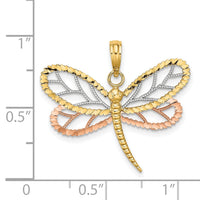 14k Two-tone White Rhodium Dragonfly w/Beaded Diamond-cut Wings Charm-K9439