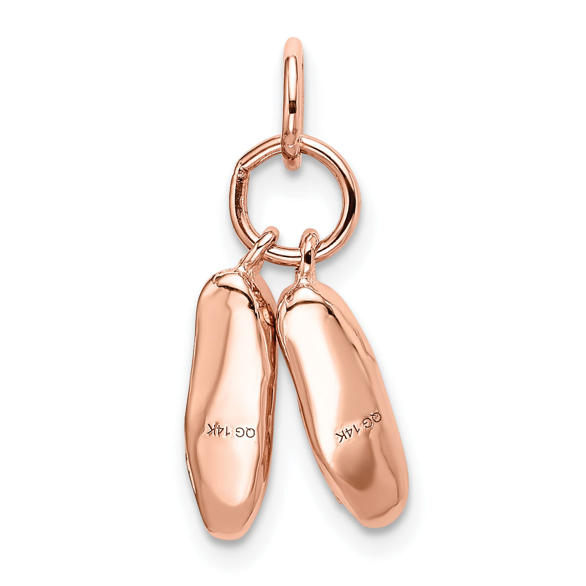 14K Rose Gold Polished 3-D Moveable Ballet Slippers Charm-K944