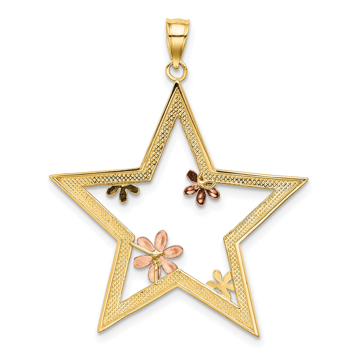 14k Two-tone w/White Rhodium Star w/Flowers Charm-K9440