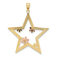 14k Two-tone w/White Rhodium Star w/Flowers Charm-K9440