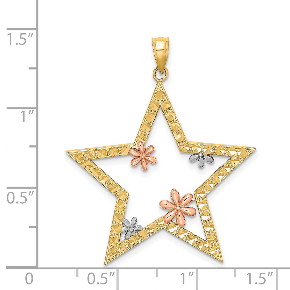 14k Two-tone w/White Rhodium Star w/Flowers Charm-K9440