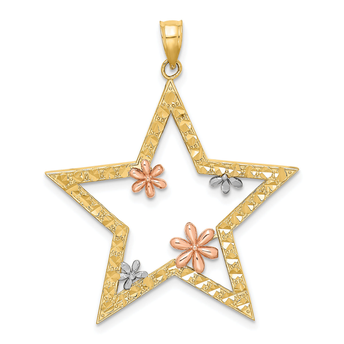 14k Two-tone w/White Rhodium Star w/Flowers Charm-K9440