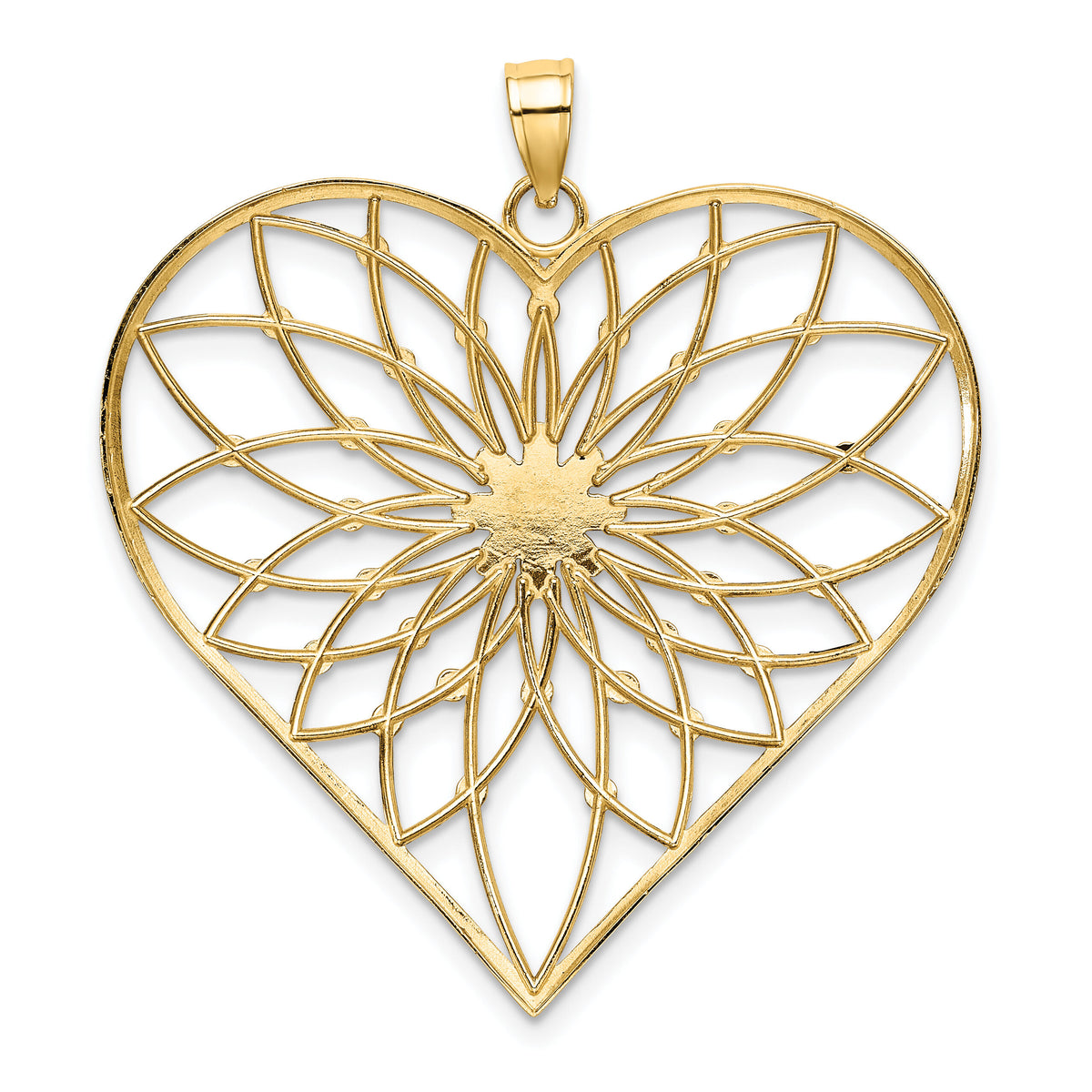 14k with White Rhodium Diamond-cut Large Filigree Heart Pendant-K9442