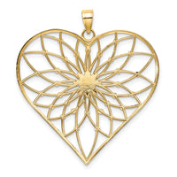 14k with White Rhodium Diamond-cut Large Filigree Heart Pendant-K9442