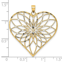 14k with White Rhodium Diamond-cut Large Filigree Heart Pendant-K9442