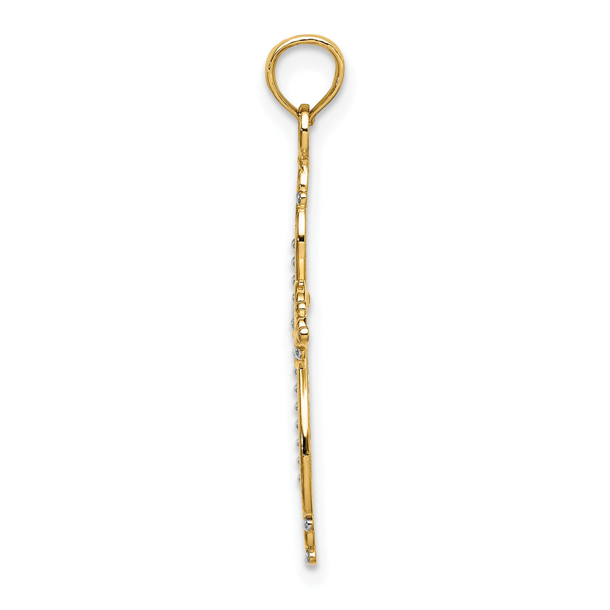 14K W/ Rhodium Beaded Cross Charm-K9443