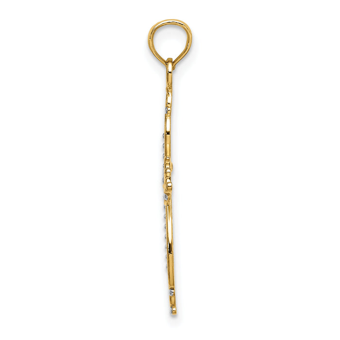 14K W/ Rhodium Beaded Cross Charm-K9443